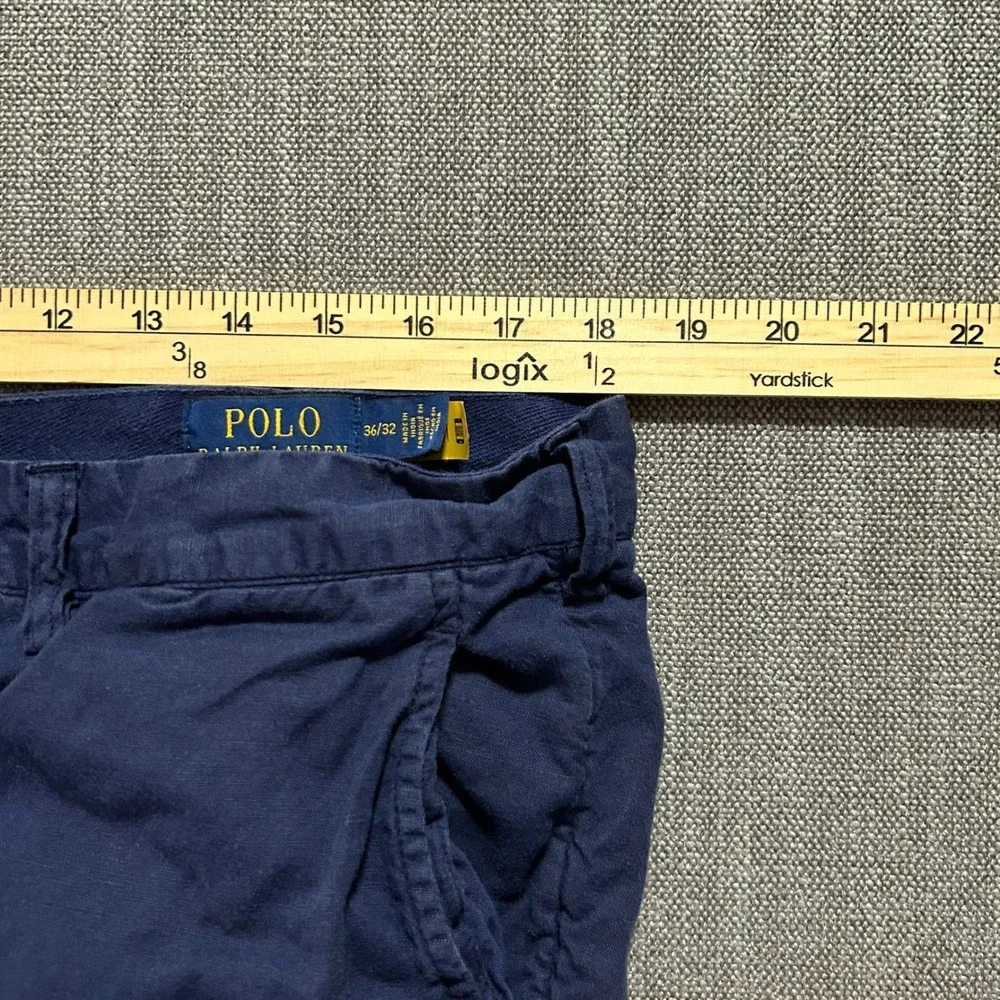 Polo Ralph Lauren Pants Mens 36x32 Navy Blue Linen Cotton Straight Fit Chinos